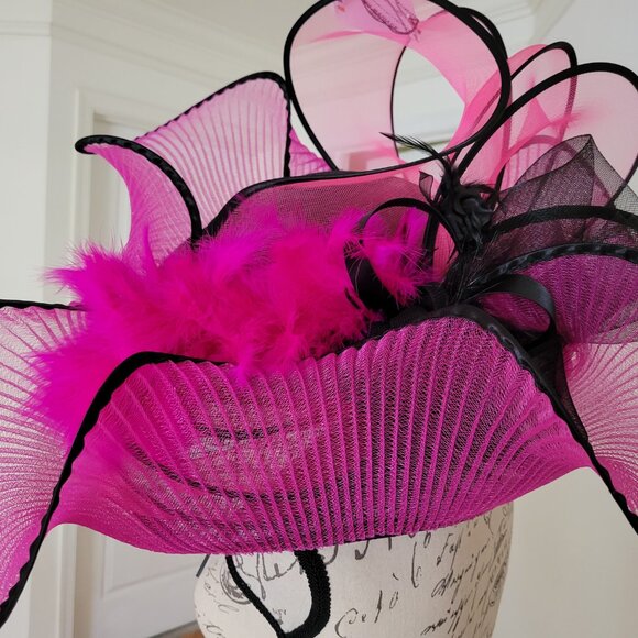 Paris Hand-Made Large Brim Ruffle Organza Hat | Elegant Royal Derby Wedding Hat main image 10